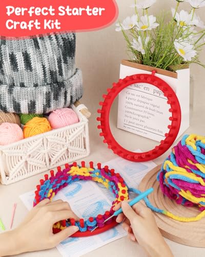 Aeelike 2 PCS Round Knitting Loom for Hat Socks DIY Crafts, 7.5inch | Round Knitting Loom Kit with Removable Pegs, Beginners Knitting Kit for Hats Socks Scarves DIY Crafts, Idel Gift - color: Red-7.5inch, size: 2pcs