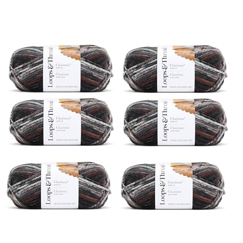 Loops & Threads Charisma Yarn - Multicolor Yarn for Knitting, Crochet, Weaving, Arts & Crafts - Ash, Bulk 6 Pack - color: Ash