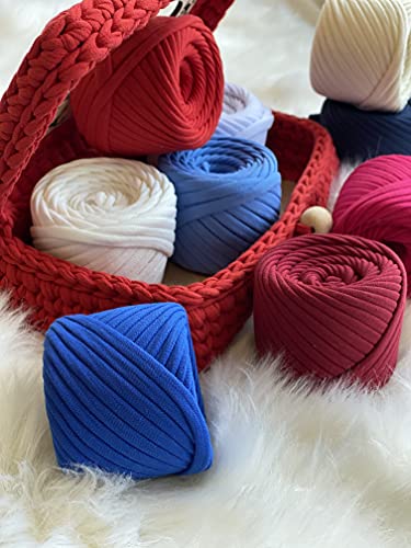 Bobilon 7-9 mm Cotton Yarn Set - 9 Balls, Knitting, Macrame - American Set | 9 balls of 100% cotton t shirt yarn, 196 yds total, 7-9 mm; matching colors for crochet, knitting and macrame - color: American 1