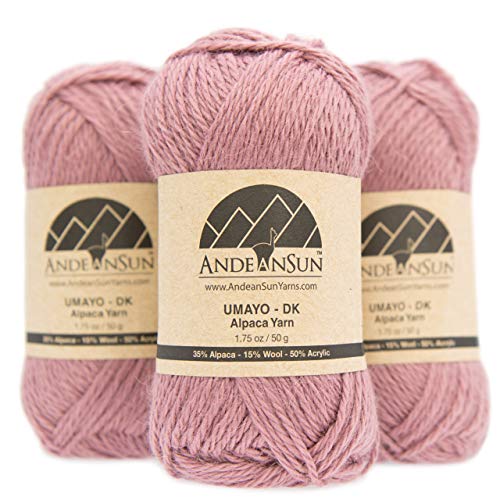 [ Set of 3 Small Gorgeous Skeins ] Alpaca Yarn Blend [ Umayo ] [ DK ] #3 (5.25 Ounces/150 Grams Total) Lovely and Soft to Enjoy Knitting - Crocheting - Weaving [ Pink Mauve ] - color: Pink Mauve