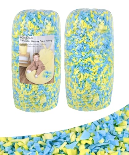 10LBS Bean Bag Filler – Shredded Memory Foam Refill | with Cooling Gel, Soft & High Resilience Foam Filling for Bean Bag Chair, Couch Cushion, Pillow, Dog Bed & DIY Crafts - color: Blue and Yellow, size: 10 LBS