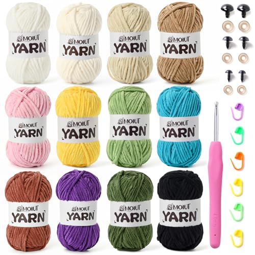 12 Pack Velvet Yarn for Knitting, Chunky Chenille Yarn for Crocheting, Baby Yarn for Crocheting Soft Blanket, Super Bulky 42.3oz(1049yds), Multicolor Amigurumi Yarns Set D - color: 12 D