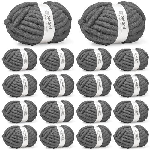 Inhand Chunky Chenille Yarn for Hand Knitting,Thick Bulky Blanket Yarn for Crocheting,Soft Fluffy Yarn for Crochet Birthday Gifts for Men/Women/Beginners,18 Pack (29.5Yds/8.4oz Each),Deep Gray - color: Deep Gray, size: 18 Pack