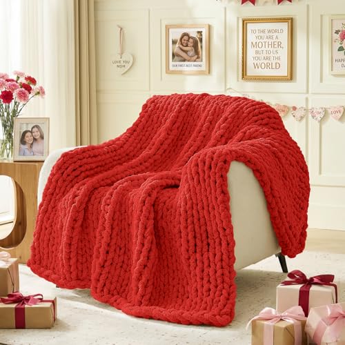 Inhand Classic Red Chunky Chenille Yarn for Hand Knitting,Thick Bulky Mom Blanket Yarn for Crocheting,Soft Fluffy Yarn for Mother’s Day Gifts and Crafts for Women/Grandma,8 Pack (29.5Yds/8.4oz Each) - color: Classic Red, size: 8 Pack
