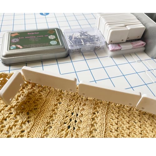 Pack of 2 Knit Blocking Pins, Total 40 Crochet Knitting Combs & 200 T-Pins, Tin Cases, Rainbow Blocking Combs for Crochet and Knitting, White & Multicolor - size: White + Multicolor, 2 Pack