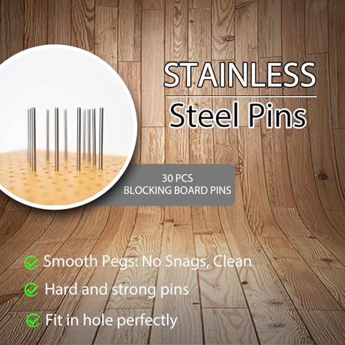 30 Pcs 3mm X130mm Stainless Steel Rod Pins for Wooden Crochet Blocking Board, Knitting & Crochet Supplies Kit, Each Pin 5.1" Long with Box for Blocking Mats Granny Squares Projects