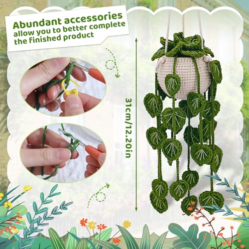 kdafio Crochet Kit for Beginners Hanging Potted Plants Crochet Starter Kit | Crochet Starter Kits with Step-by-Step Video Tutorials, Hanging Potted Plants for Beginners Decoration (Green Plants)