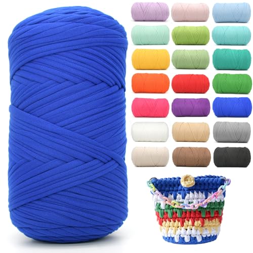 400g Tshirt Yarn for Crochet,Royal Blue T Shirt Soft Elastic Fabric Chunky Thick T-Shirt Crochet Yarn for Crocheting Knitting Beginner Hand Knitting for Bag/DIY Craft/Home Decor-Royal Blue - color: Royal Blue, size: 1 PACK