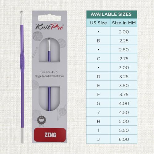 KnitPro Zing Single-Ended Crochet Hook | US Size F (3.75mm) - size: US Size F (3.75mm)