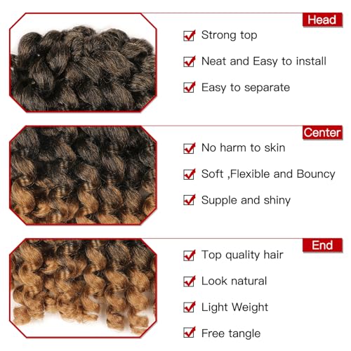 3 Packs Jamaican Bounce Crochet Hair 8 Inch Wand Curl Crochet Hair Curly Bounce Crochet Braids Hair Extension Twist Hair(1B/27#) - color: 1B/27#, size: 8 Inch (Pack of 3)
