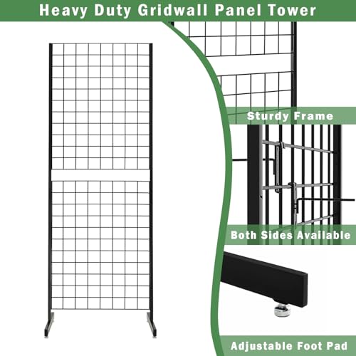 6' x 2' Grid Panel Tower with T Base and Footbeds, Black Finish - color: Black