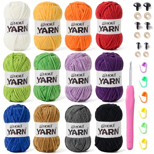 12 Pack Velvet Yarn for Knitting, Chunky Chenille Yarn for Crocheting, Baby Yarn for Crocheting Soft Blanket, Super Bulky 42.3oz(1049yds), Multicolor Amigurumi Yarns Set C - color: 12 C