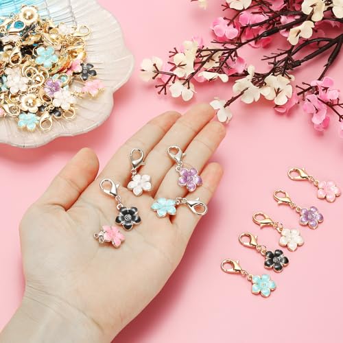 PATIKIL Flower Crochet Stitch Markers, Knitting Cherry Blossom Charm Marker for DIY Craft - color: Black/White/Purple/Pink/Blue