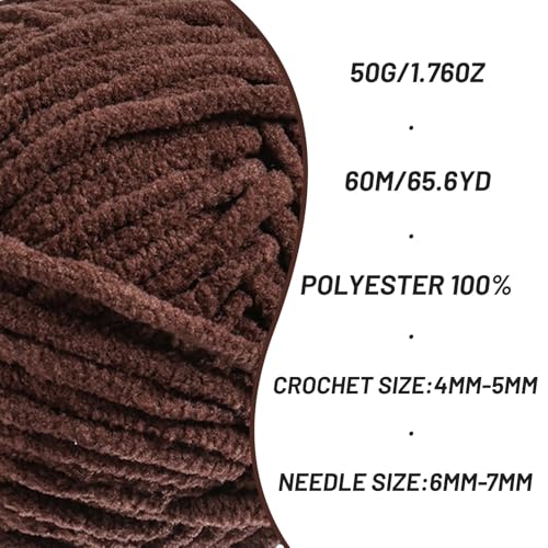 2 Pack Fluffy Velvet Yarn for Crocheting，Baby Blanket Yarn for Crocheting Soft，100g(131yds) Amigurumi Yarns，Plush Chenille Crochet Yarns，Puzzle Yarn for Crochet Weaving Craft(2 Dark Coffee) - color: 2 Dark Coffee