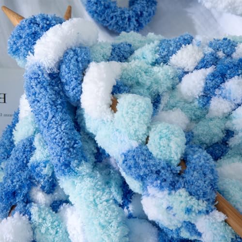 MABOZOO Tie Dye Chunky Yarn for Crocheting & Knitting, 8 Pack - Soft Plush Blue Fluffy Jumbo Chenille Yarn,Giant Thick Fuzzy Bulky(26 yds, 8 oz Each Skein) - color: Sky Blue,Dark Blue,White