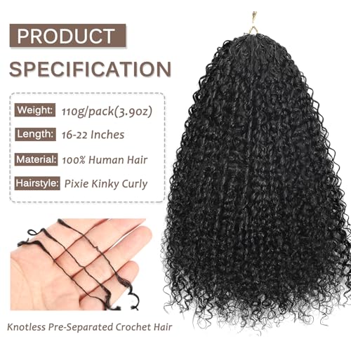 Beauty Youth Pixie Curly Miracle Knots Human Crochet Hair 110g 22 Inch | Feather Crochet Hair For Black Women, Easy Install, Reusable, Invisible Finish, Natural Look, Lightweight, Tangle Free - color: 110g Pixie Crochet Hair Natural Black, size: 22 Inch