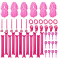 48 Pcs Cheerleading Pom Poms Thunder Sticks Plastic Whistles with Lanyards Squawker Horns Hand Clappers - color: pink