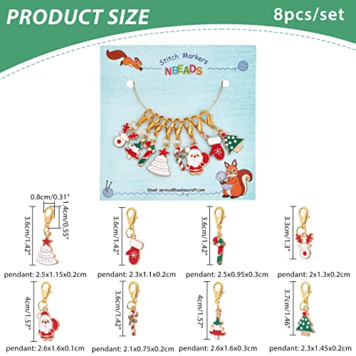 NBEADS 8 Pcs Christmas Theme Stitch Markers, 8 Styles Christmas Tree/Christmas Reindeer Alloy Enamel Crochet Stitch Marker Charms Locking Stitch Marker for Knitting Weaving Sewing Handmade Jewelry - color: Christmas Theme