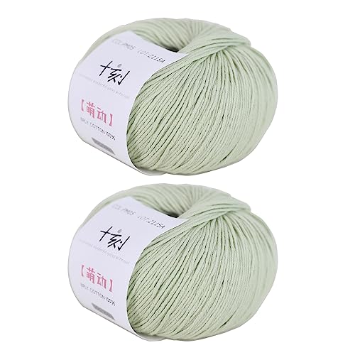 Fine Weight Knitted and Crocheted Cotton Yarn, 100% Long Staple Cotton Yarn, Baby Sports, 2 Packages of 100g/3.52oz (Per Skein 50g/162yards) - Tender Green - color: PM05-Tender Green