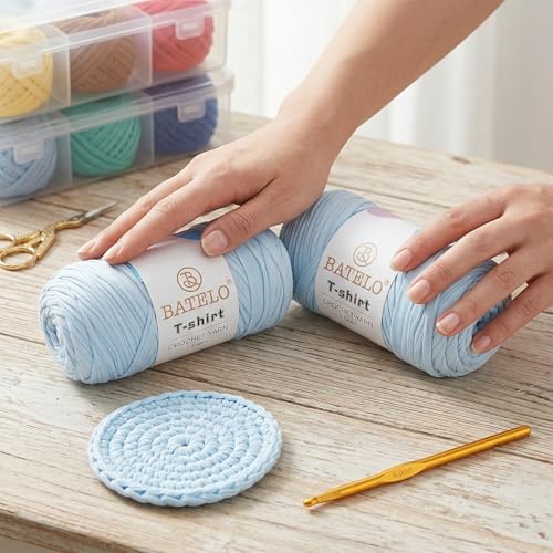 2 Pack T-Shirt Yarn for Beginner Crochet Bags/Basket/Coaster, 400g/144yds High Elastic Thick Polyester Fabric (Light Khaki+Coffee) - color: Light Khaki+Coffee