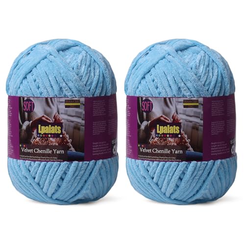 Baby Blanket Yarn for Crocheting - 2 Pack of 200g/7oz Chunky Chenille Yarn for Knitting Blankets Amigurumi - #6 Super Bulky - 348 Yards Soft Thick Plush Yarns (2, Sky Blue) - color: Sky Blue