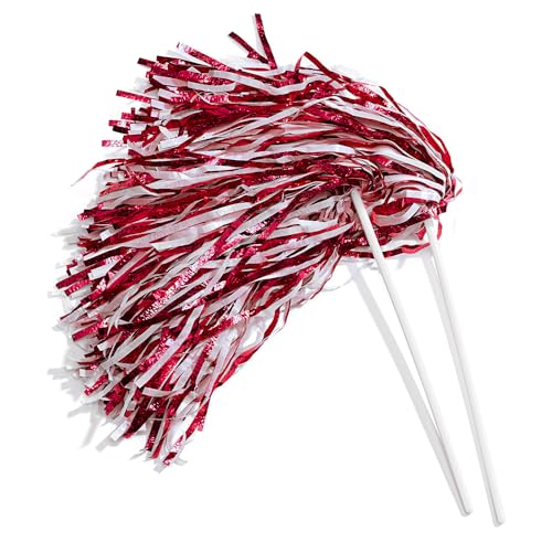 Metallic Maroon and White Foil Textured School Spirit Shakers- Pack of 10 | Anderson's Metallic Pom Pom, For Cheerleader, Football, Basketball, Homecoming, Team Party, Dance Performance, Celebration - color: Maroon and White