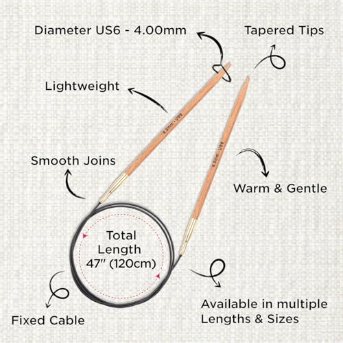 KnitPro Basix Beech Fixed Circular Needles 47" (120cm) | US Size 6 (4mm) - size: US 6 (4mm)