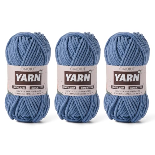 Fluffy Chenille Yarn for Crocheting - Baby Yarn for Crocheting Soft Blanket - 3 Pack of 100g/(87.4yds) Crochet Amigurumi Chunky Yarns - Super Bulky 5 Velvet Yarns (3 Navy Blue) - color: 3 Navy Blue