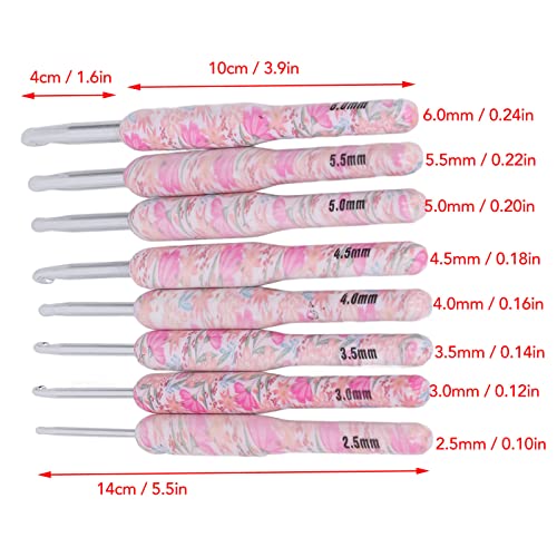 8Pcs Crochet Hook Set, Ergonomic Soft Grip Crochet Handles Yarn Knitting Needles for Arthritic Hand (Smash Flower)