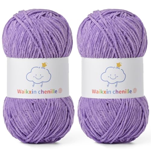 Skinny Chenille Yarn for Crocheting,Baby Yarn for Crocheting Soft,2 Pack 3.5 oz/218.7 yds Fingering Weight Velvet Yarn,Fluffy Amigurumi Yarn for Baby Blankets/Clothes&Crafts(2 Purple) - color: [2 Purple]