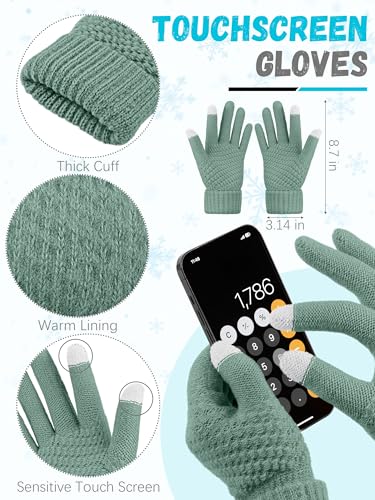 LOROME Winter Beanie Hat Scarf Gloves, Warm Fleece Knit Neck Scarf Set Gift | Hats Gloves Scarf Set, Touchscreen Gloves, Universal Size Neck Scarf Set Winter Gifts for Unisex Adult Winter Wear - color: Mint Green