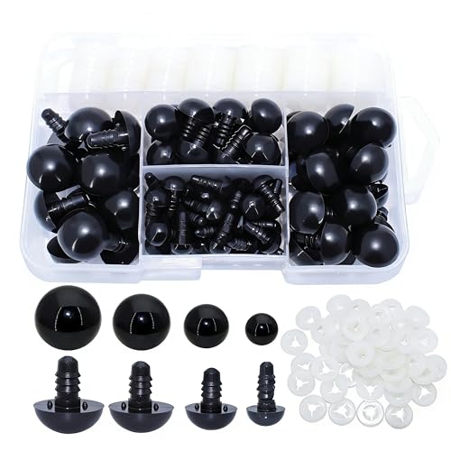 ARTCXC 10/15/18/20mm Black Safety Eyes for DIY Crocheting | 180pcs Craft Eyes and Washers for Handmade Plush Animal Amigurumi,Premium Material,Easy to Install - color: Black