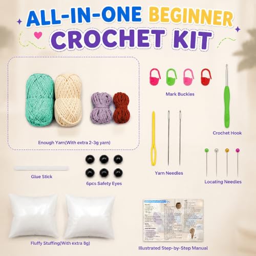 JYZJDKE Crochet Kit for Beginners Adults - DIY Amigurumi Elephant Knitting Starter Kit with Yarn Sets, Crochet Animal Kit Cute Stuffed Animal Craft Birthday Gifts (Beige White+Tiffany Green Elephant) - color: Beige White/Terracotta+Tiffany Green/Pink Elep