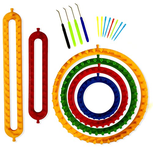 Olikraft Complete Knitting Loom Kit and Wooden Yarn Swift - Round Knitting Looms, Chunky Blanket Loom, Hat Loom, Scarf Loom, with Lightweight Reverse Yarn Umbrella Swift for Knitting & Crocheting