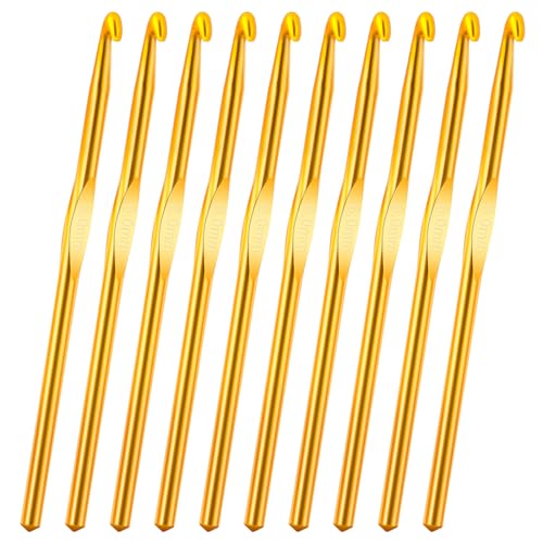 10Pcs 6mm Aluminum Crochet Hook, Knitting Needles Craft Yarn, Crochet Hook for DIY Craft, Gold Crochet Needles for Knitting Scarf(Gold) - color: 6MM Gold
