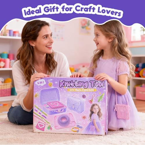 Souroyea 6-in-1 Friendship Bracelet Making Kit for Girls,Weaving Loom Kit Toys, Craft Kits for Kids,Age 6-12 Year Old Girls Gifts Ideas, Bracelet & Coaster & Bag Weaving Making kit-Pink - color: Pink