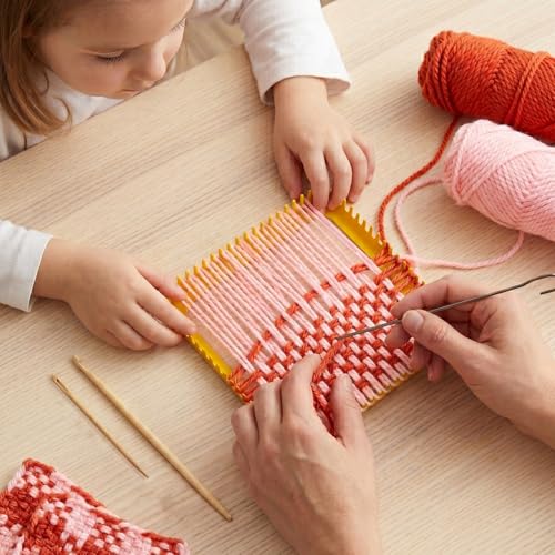 ULIONTAC Solid Metal Square Weaving Loom Tool Potholder Set (7 inch,Yellow) | Crochet Knitting Sewing DIY Set Craft Elastic Hoop and Yarn Weave Plate Beginner-Friendly - color: 7inch, Yellow