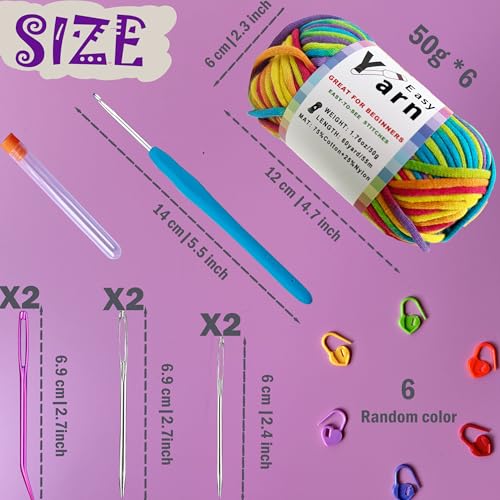 Beginner Easy Yarn Kit for Knitting,Crocheting; Worsted Weight Medium #4; Cotton Blend Yarn for Amigurumi with Tools (Sweet Candy, 6 Skein) - color: Sweet Candy