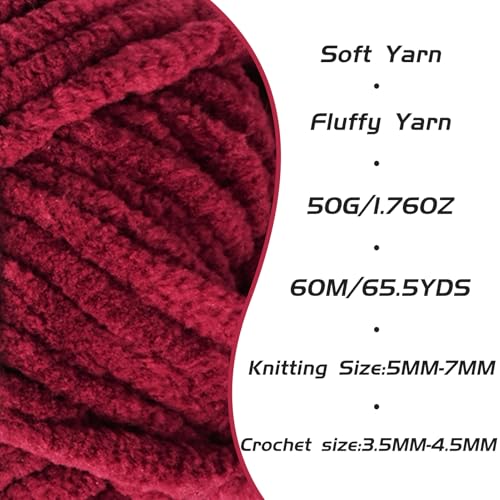 3 Pack Burgundy Fluffy Velvet Yarn for Crocheting, Chunky Chenille Baby Blanket Yarn for Crochet, Soft Fuzzy Puzzle Yarn for Knitting, (50g/1.77oz Each) Bulky Thick Amigurumi Crochet Yarns - color: 3 Burgundy