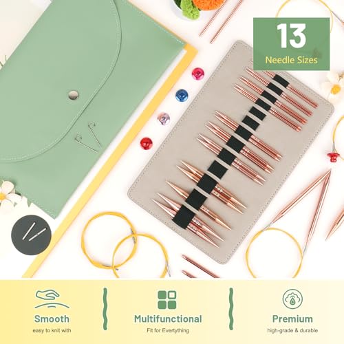 Aeelike 13 Pairs Interchangeable Knitting Circular Needles 3-10.0mm, Green | Aluminum Interchangeable Knitting Needles with 4 Cables, Smooth Complete Needles Set for Socks Blankets Sweaters, Ideal Gift - color: Green