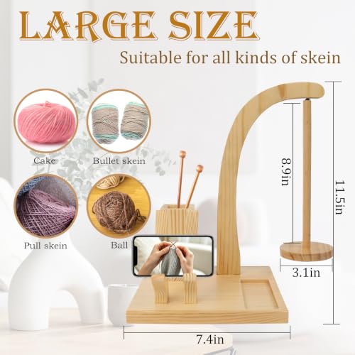 Yarn Holder for Crocheting Knitting,Wooden Magnetic Rotating Yarn Spinner Stand,Anti-Slip Base & Storage,Tangle Free Dispenser,Crochet Accessories Birthday Gift for Women Mom Wife Grandma (Natural)