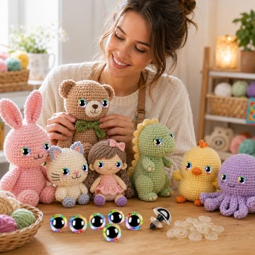 160pcs Rainbow Glitter Safety Eyes for Amigurumi Large Plastic Eye for Stuffed Animals for DIY Dolls Puppets Bear Crafts Animals Amigurumi Making Supplies(Rainbow) - color: Rainbow