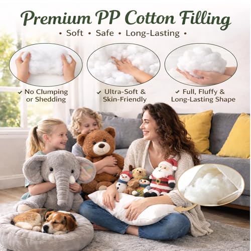 6 lb Polyfill Stuffing for Stuffed Animals, Pillows and Couch Cushions | Fluffy all-new PP cotton fiberfill for crochet crafts, cloud decor, plush toys, pillows and couch cushion refills. - color: 6lb PP Cotton Stuffing Clean White