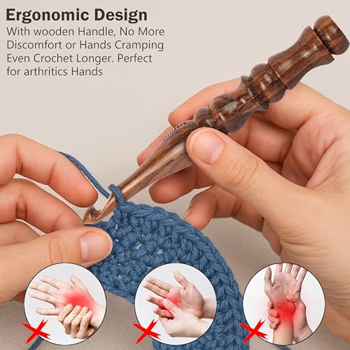 PIEWOOD - Wooden Crochet Hooks, Set of 7 Crochet Hooks Ergonomic Soft Grip Handle, Crochet Hooks for Crocheting Yarn, Knitting Gift for Her (Set of 7) - size: Set of 7