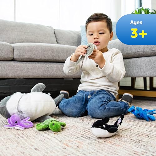 PREXTEX Plush Toy Shark Stuffed Animal with 5 Sea Animals - Shark Plush Toy with Turtle, Whale, Octopus, Stingray, Crab - Giant Stuffed Animals for Kids Aged 3 and Up - Fun Gift for Sea Animal Lovers