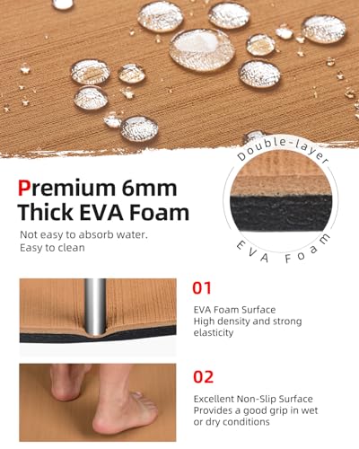 Abahub EVA Foam Boat Flooring Brushed Pattern Marine Decking Sheet | with Self-Adhesive Carpet for Motor boats Kayak Surfboard SUP RV Floor 96''x16''/47'' - color: Light Brown with Black Lines, size: 96''L x 16''W