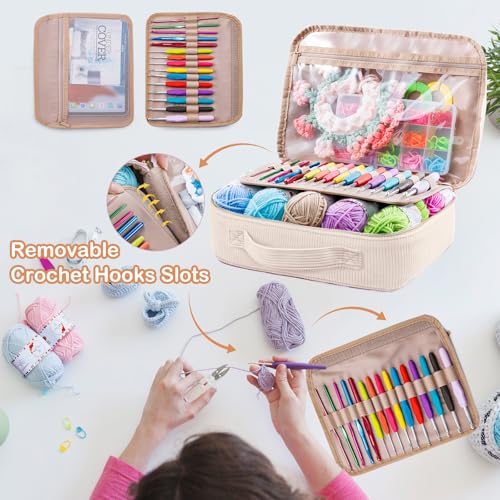 MYBAGZING Initial Crochet Kit for Beginners with Yarn Storage Bag, 10pcs Crochet Hooks 2.0-6.0 mm, 10 Skeins Yarn for Crocheting, Knitting Accessories, 58pc Crochet Starter Kit for Adults - size: B