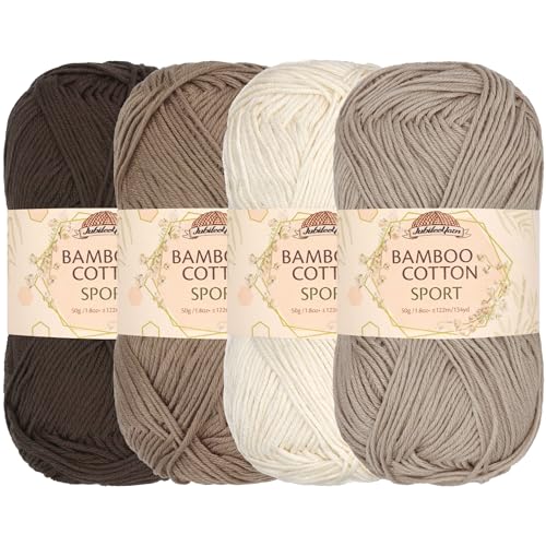JubileeYarn Bamboo Cotton Sport Yarn, Shades of Brown, 4 Skeins | 50g/Skein - color: Shades of Brown, size: 4 Skeins