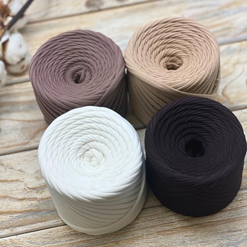 Bobilon 7-9 mm T-Shirt Yarn Kit - 4 Cotton Balls, Crochet - Chicago Set | 4 matching cotton t shirt yarn balls, 54 yds each (216 total), 7-9 mm; ideal for crochet bags and baskets - color: Chicago
