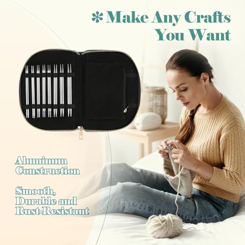 Yarniss Small Size Circular Knitting Needle with Rotating Cable 2.0~5.0mm | 11 Pair Stainless Steel Interchangeable Knitting Needles with Case,4.92-Inch Lace Knitting Needles Set - color: Green